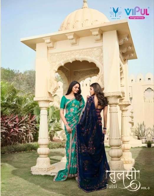 TULSI VOL-3  BY VIPUL 53307 TO 53318 SERIES INDIAN DESIGNER FANCY SAREES