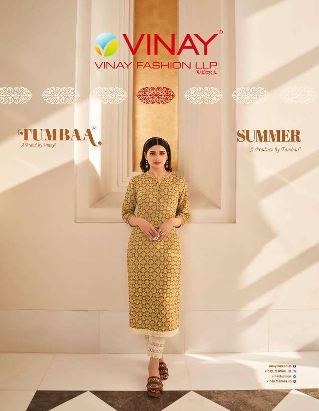 TUMBAA SUMMER BY VINAY FASHION 39841 TO 39848 SERIES JUTE COTTON KURTIS WITH PANT