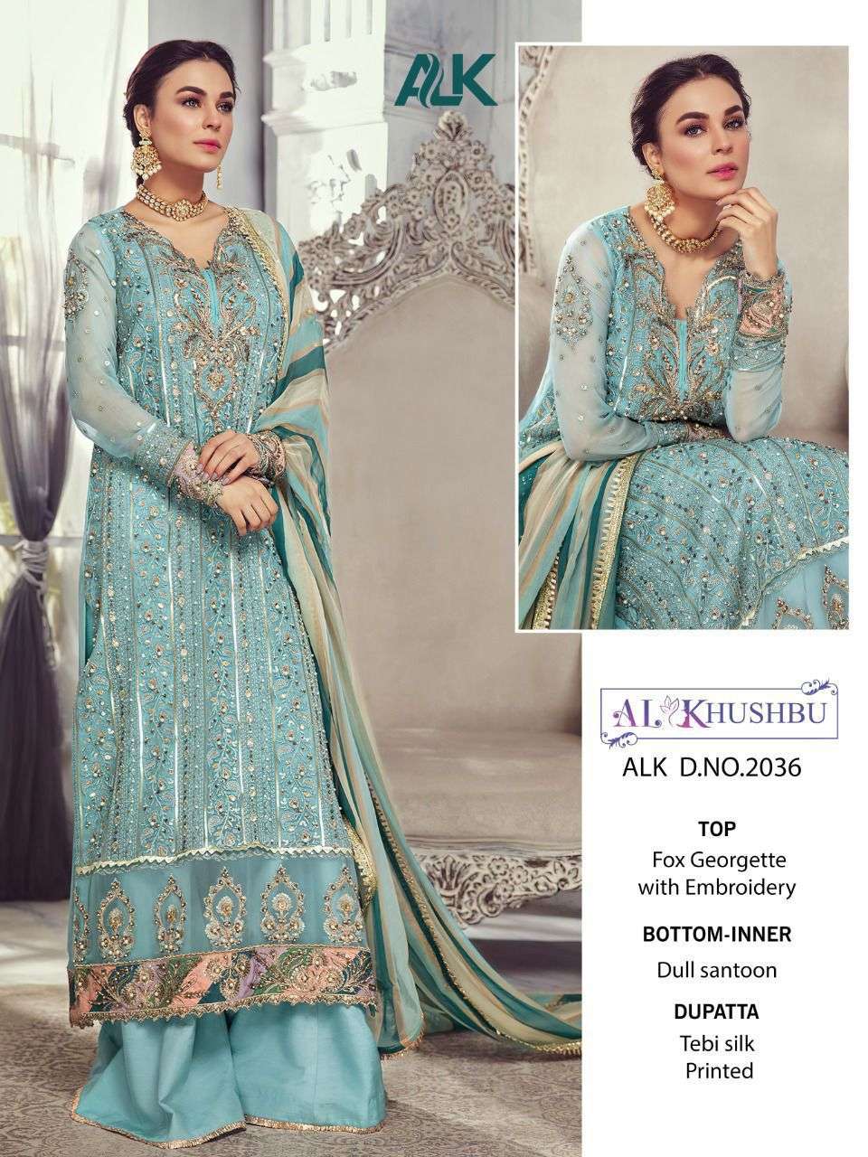 ALK 2036 HIT DESIGN BY AL KHUSHBU BUTTERFLY NET EMBROIDERED DRESSES