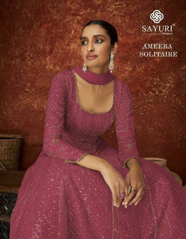 AMEERA SOLITAIRE BY SAYURI 139-A TO 139-E SERIES REAL GEORGETTE EMBROIDERED DRESSES