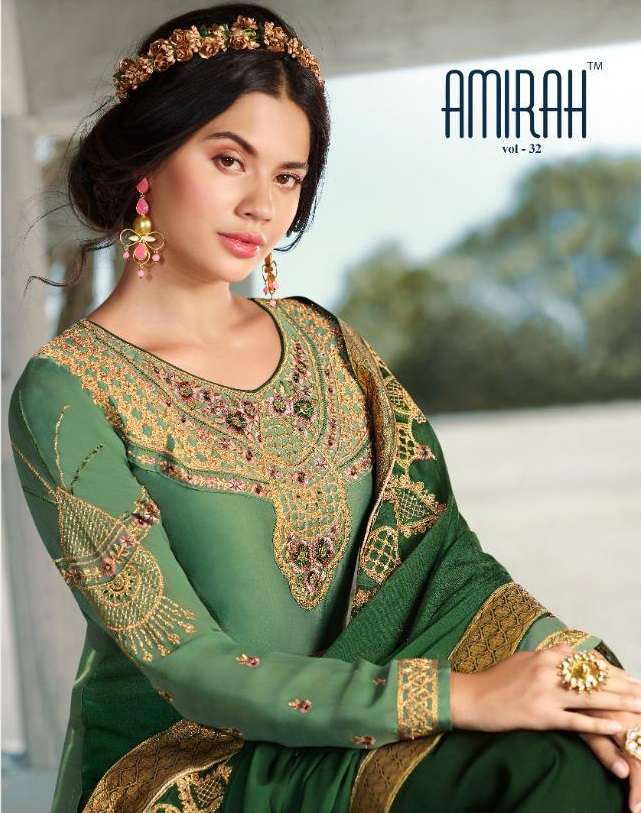 AMIRAH VOL-32 BY AMIRAH 14011 TO 14018 SERIES SATIN GEORGETTE DRESSES