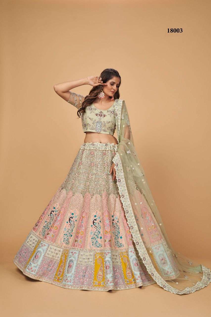 ARYA VOL-35 BY ARYA DESIGNS 18001 TO 18004 SERIES HEAVY SOFT NET LEHENGAS