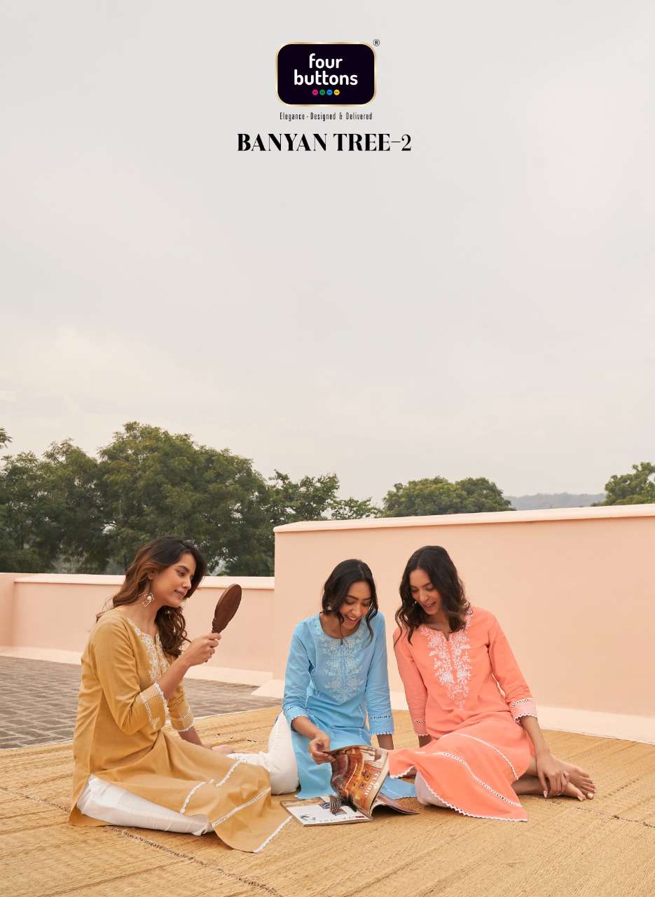 BANYAN TREE VOL-2 BY FOUR BUTTONS 1821 TO 1826 SERIES DESIGNER COTTON KURTIS WITH PANTS