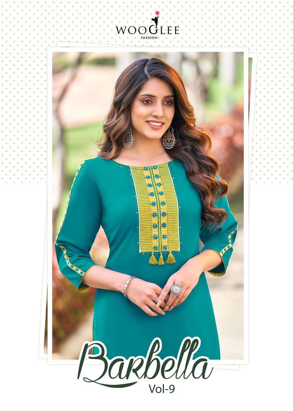 BARBELLA VOL-9 BY WOOGLEE 2060 TO 2065 SERIES DESIGNER RAYON KURTIS