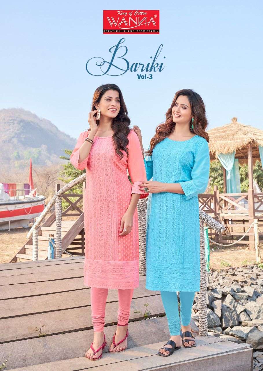 BARIKI VOL-3 BY WANNA LOOKS 3001 TO 3005 SERIES DESIGNER RAYON KURTIS