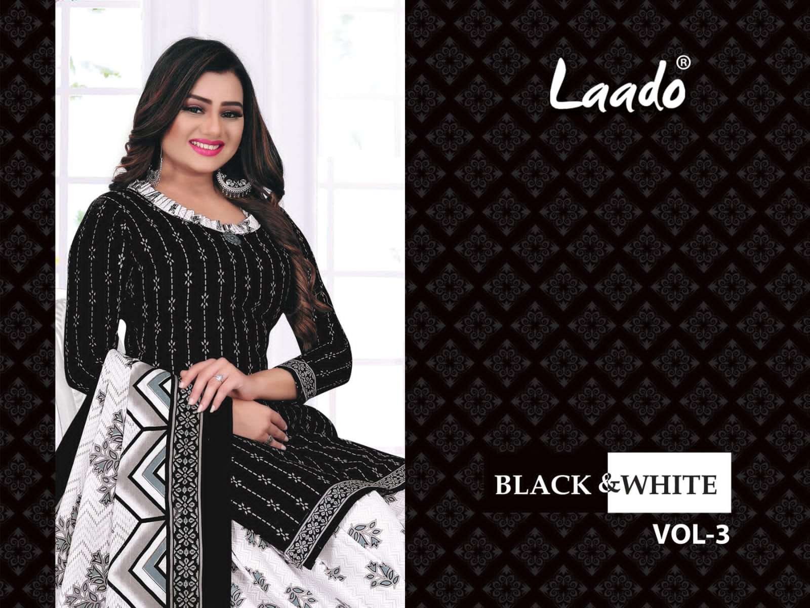 BLACK AND WHITE VOL-3 BY LAADO 3001 TO 3010 SERIES COTON PRINT DRESSES