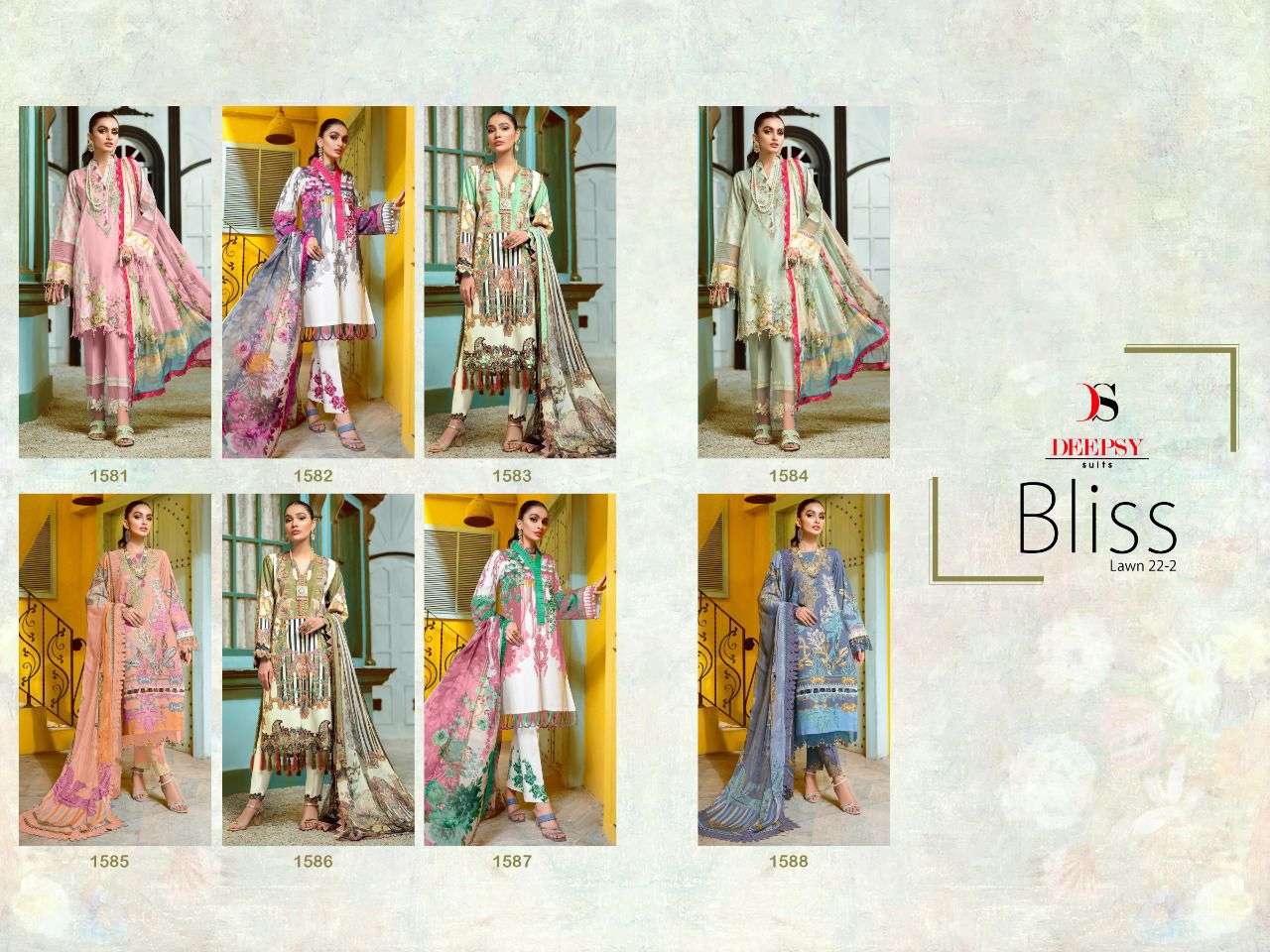 BLISS LAWN-22 VOL-2 BY DEEPSY SUITS 1581 TO 1588 SERIES COTTON DRESSES