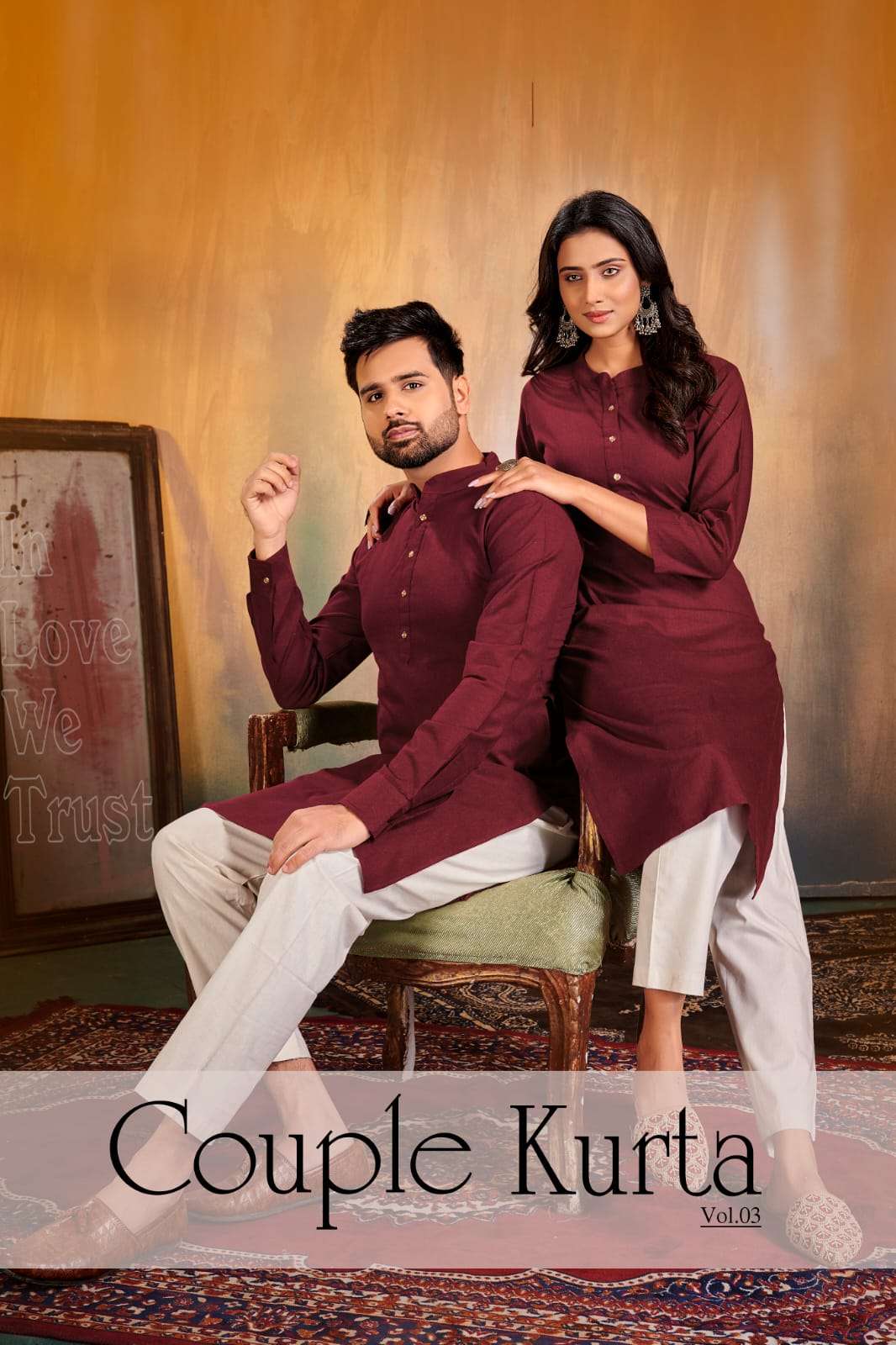 COUPLE KURTA VOL-3 BY ASLIWHOLESALE 3001 TO 3005 SERIES COTTON COUPLE KURTAS