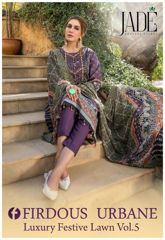 FIRDOUS URBANE LUXURY FESTIVE LAWN COLLECTION VOL-5 BY JADE 41 TO 46 SERIES LAWN DRESSES