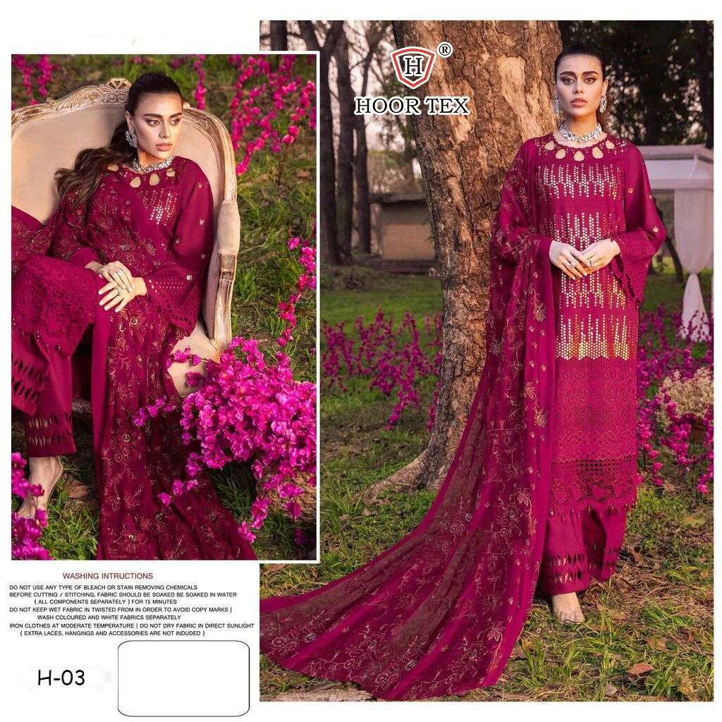 H-03 BY HOOR TEX DESIGNER PAKISTANI EMBROIDERED DRESS