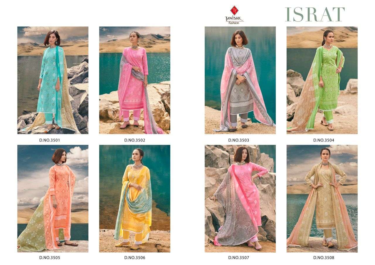 ISRAT BY TANISHK FASHION 3501 TO 3508 SERIES DESIGNER COTTON DRESSES