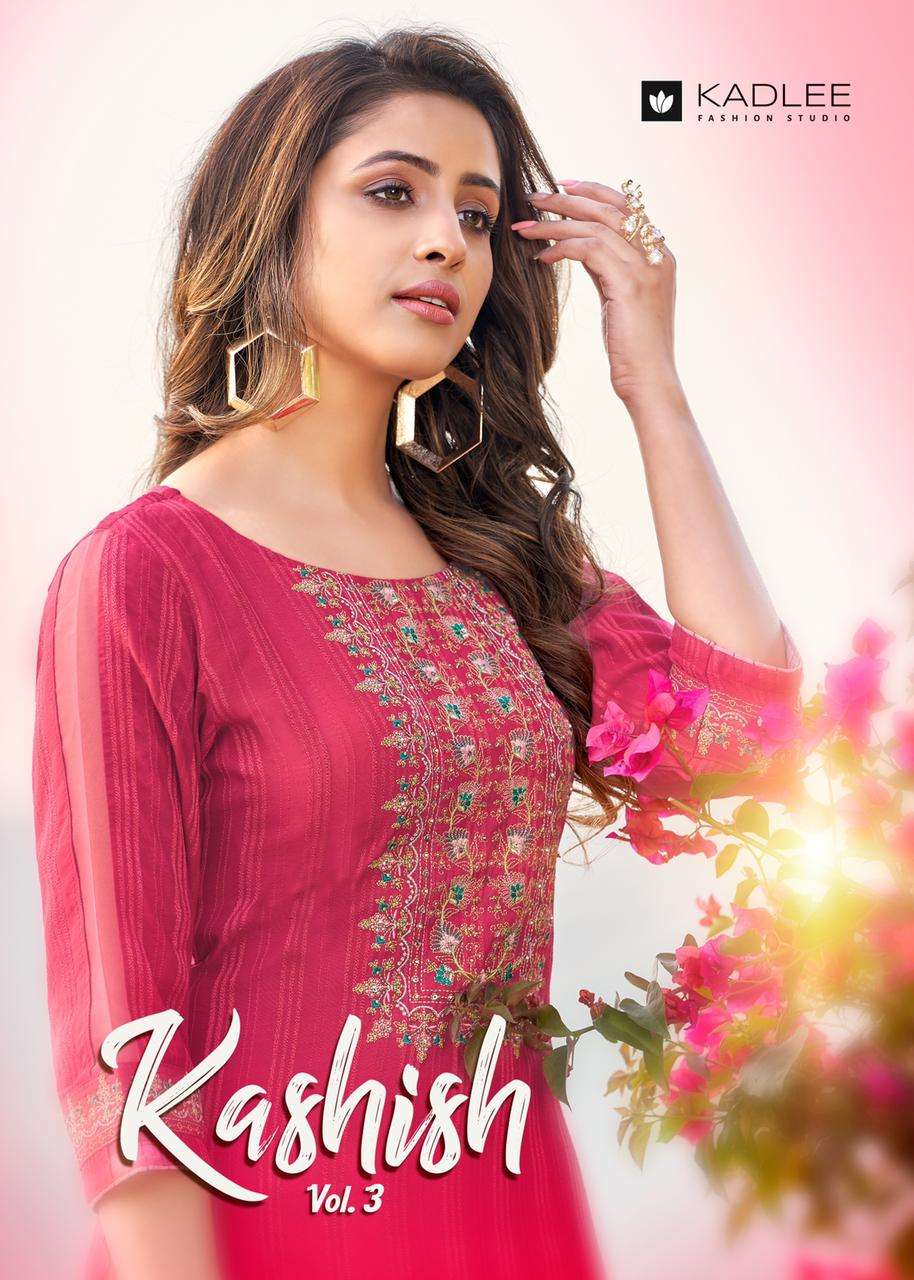 KASHISH VOL-3 BY KADLEE 619 TO 622 SERIES EMBROIDERED RAYON KURTIS