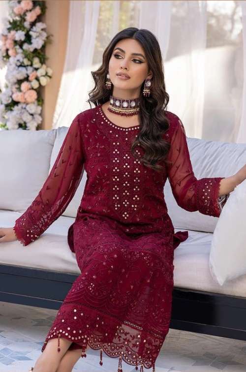 L-7812 BY AL LAAM DESIGNER FAUX GEORGETTE EMBROIDERED PAKISTANI DRESS