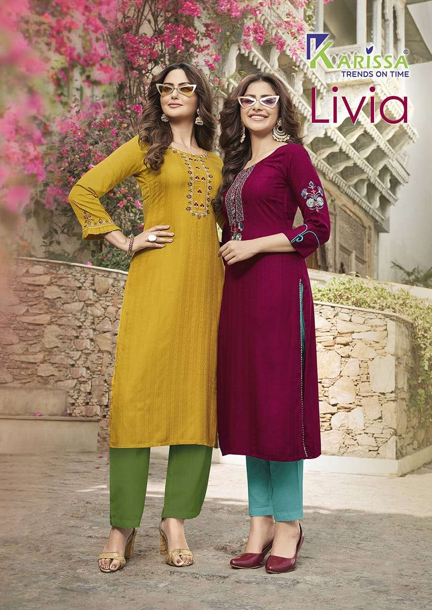 LIVIA BY KARISSA 101 TO 106 SERIES DESIGNER RAYON KURTIS