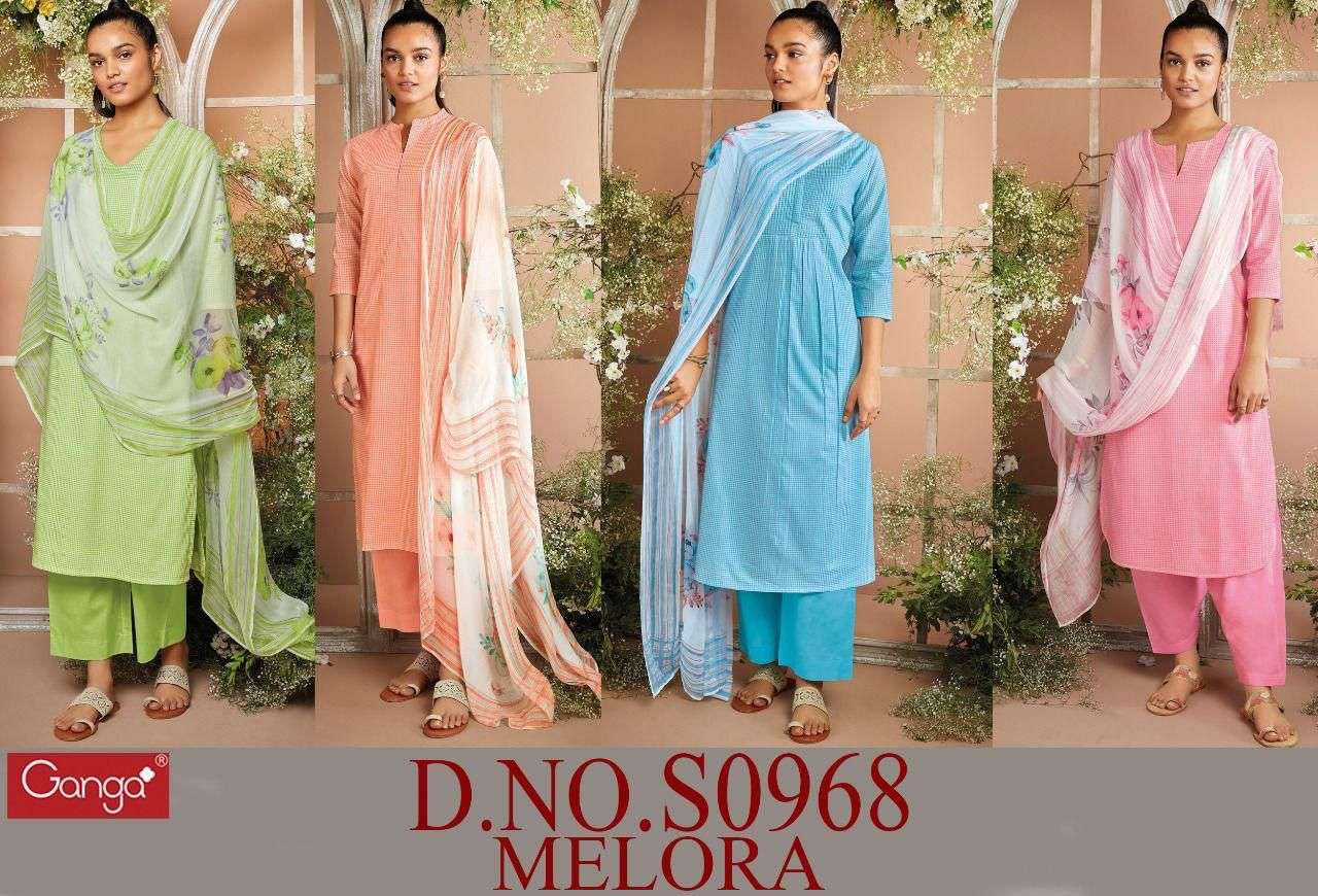 MELORA-968 BY GANGA FASHIONS S0968-A TO S0968-D SERIES DESIGNER COTTON DRESSES