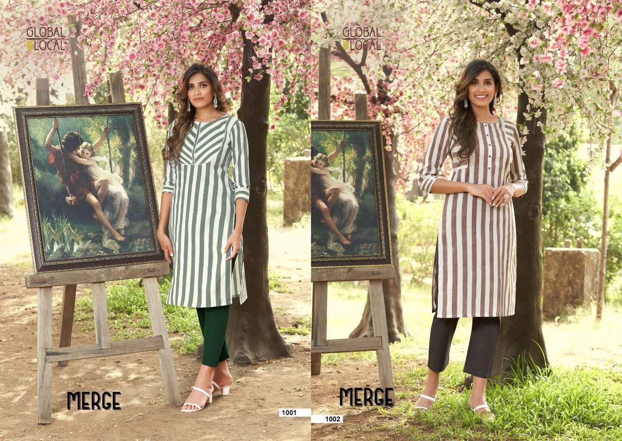 MERGE BY GLOBAL LOCAL 1001 TO 1004 SERIES DESIGNER RAYON KURTIS