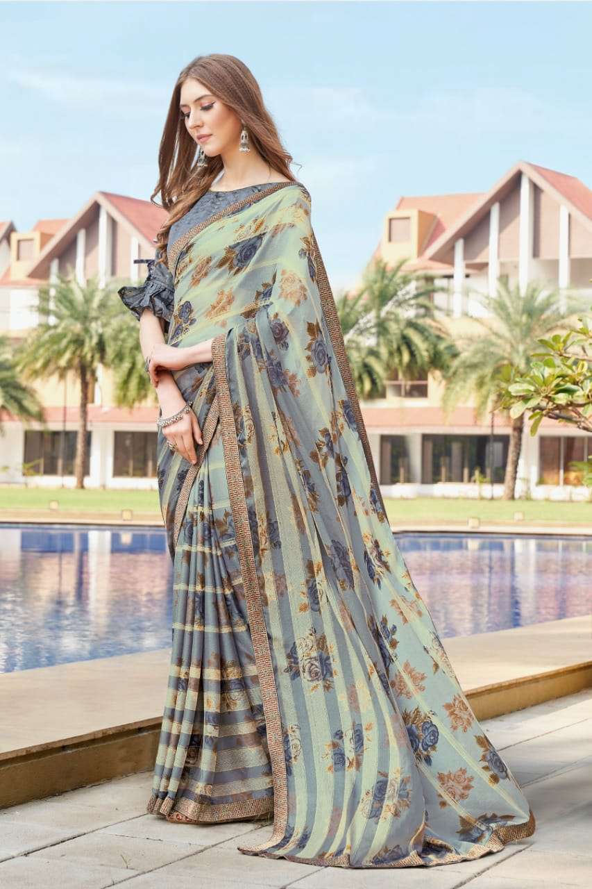 MISRI BY LT FABRICS DESIGNER INDIAN CHIFFON PRINTED WITH LACE SAREES