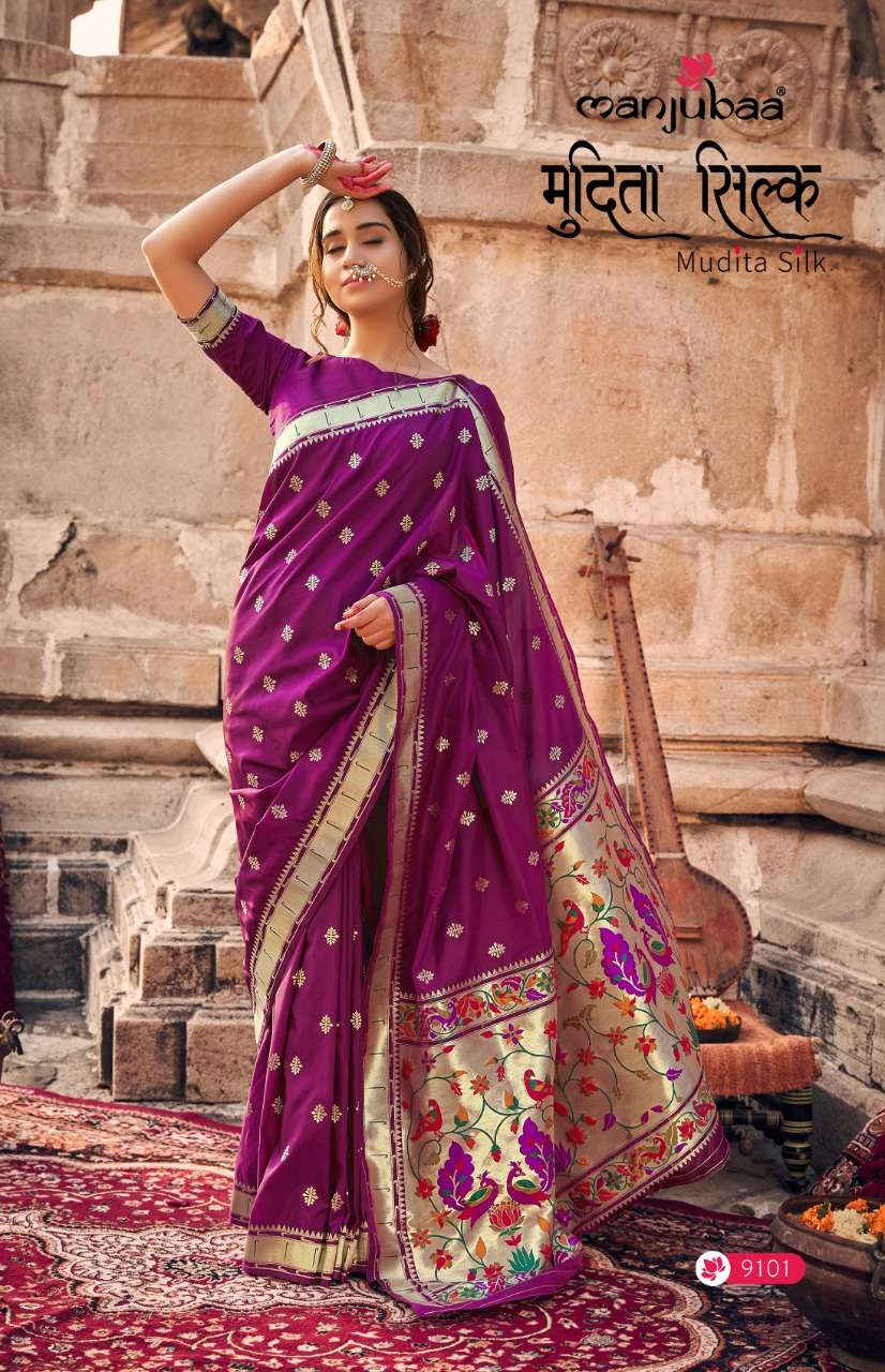 MUDITA SILK BY MANJUBAA 9101 TO 9108 SERIES BANARASI SILK SAREES