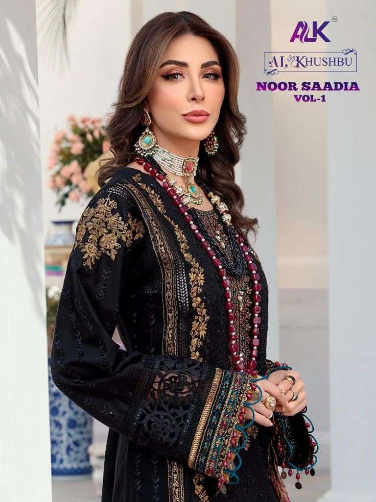 NOOR SAADIA VOL-1 BY AL KHUSHBU 2062 TO 2066 SERIES COTTON EMBROIDERED DRESSES