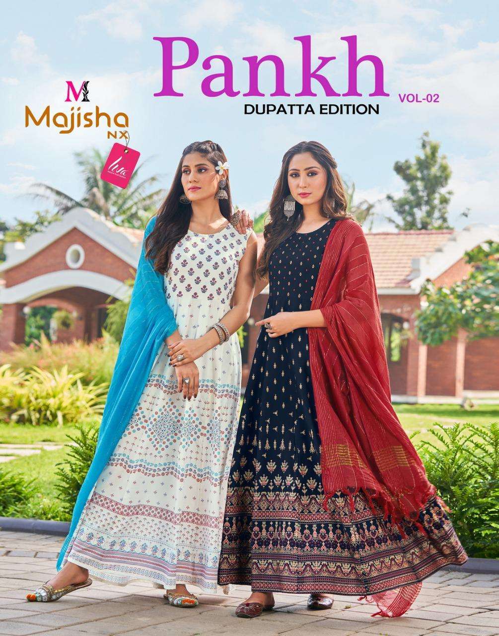 PANKH VOL-2 BY MAJISHA NX 1001 TO 1008 SERIES DESIGNER RAYON KURTIS WITH DUPPATA