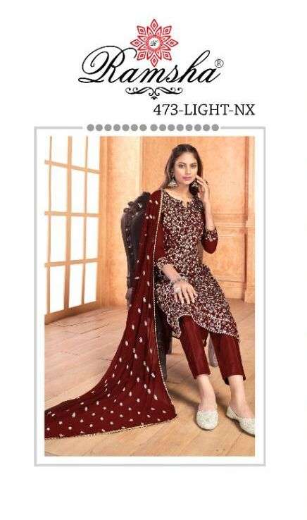 RAMSHA R-473 LIGHT NX BY RAMSHA 473-A TO 473-D SERIES DESIGNER NET PAKISTANI DRESSES