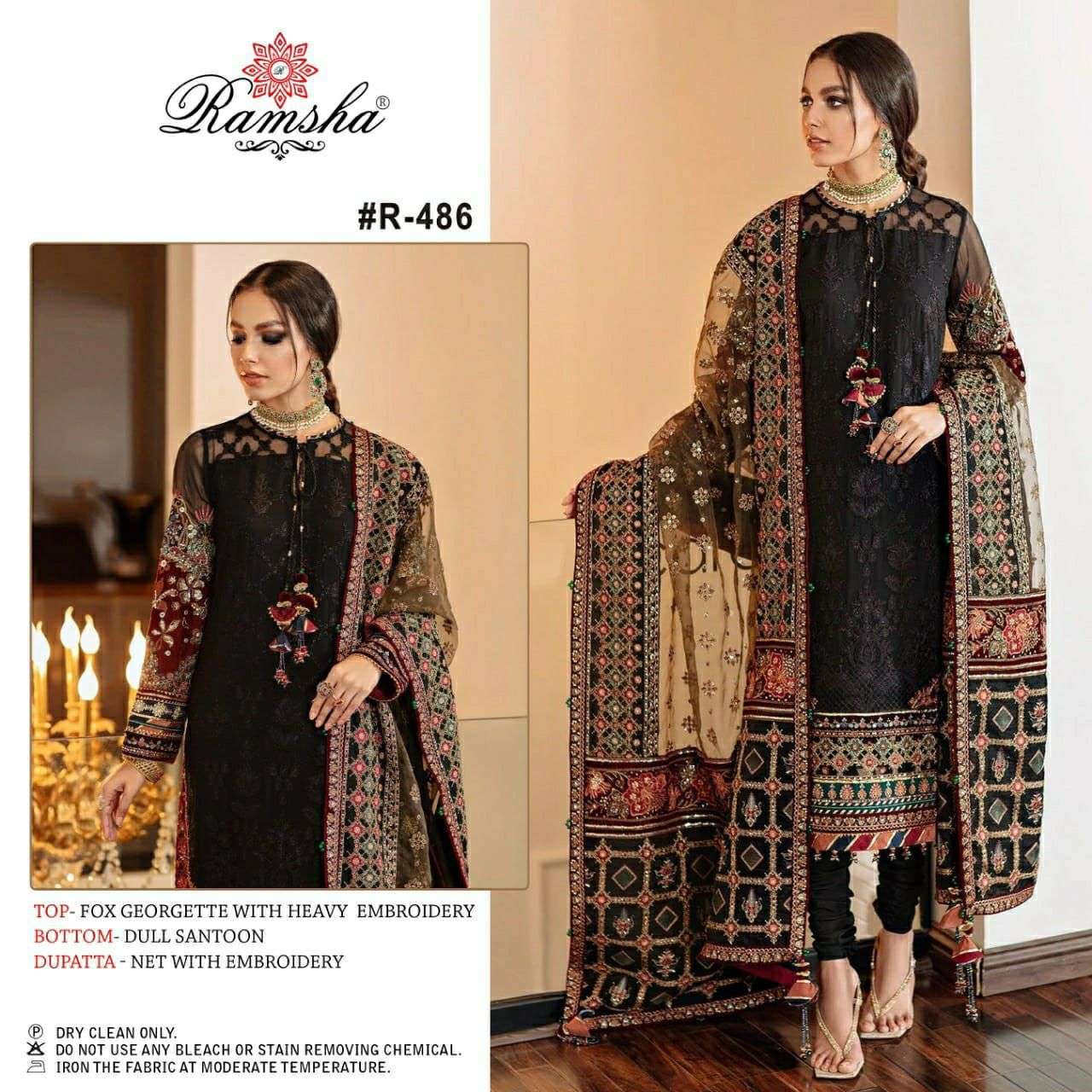 RAMSHA R-486 HIT DESIGN BY RAMSHA GEORGETTE EMBROIDERED PAKISTANI DRESS