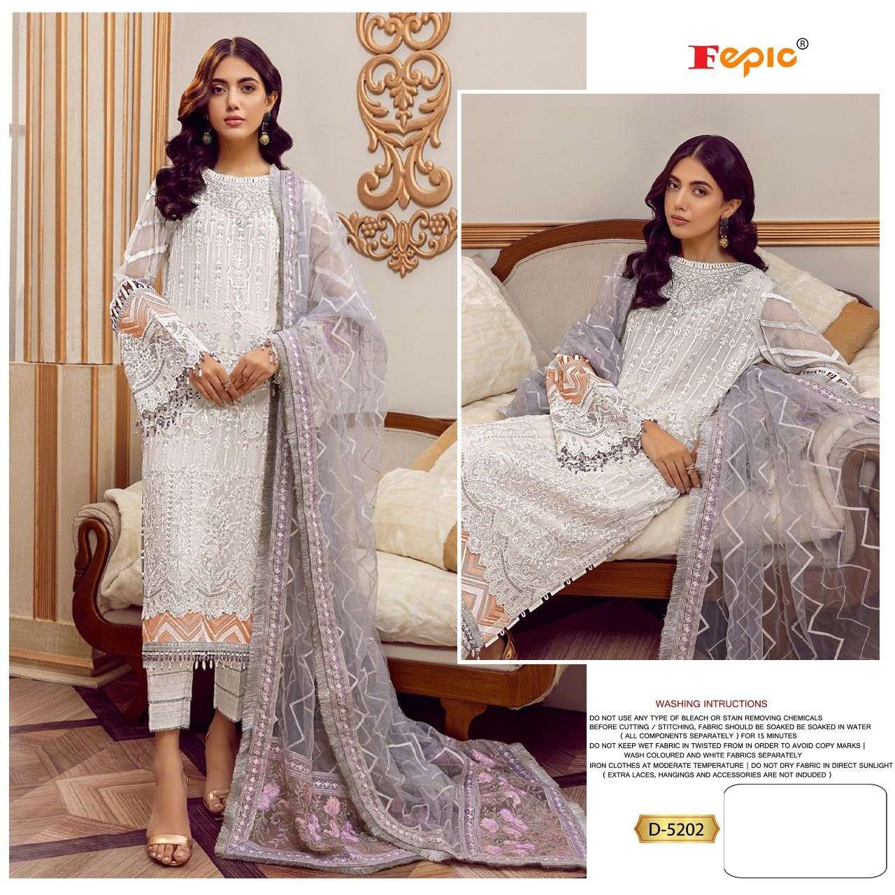 ROSEMEEN D-5202 COLORS BY FEPIC 5202-A TO 5202-D SERIES DESIGNER GEORGETTE EMBROIDERED DRESSES