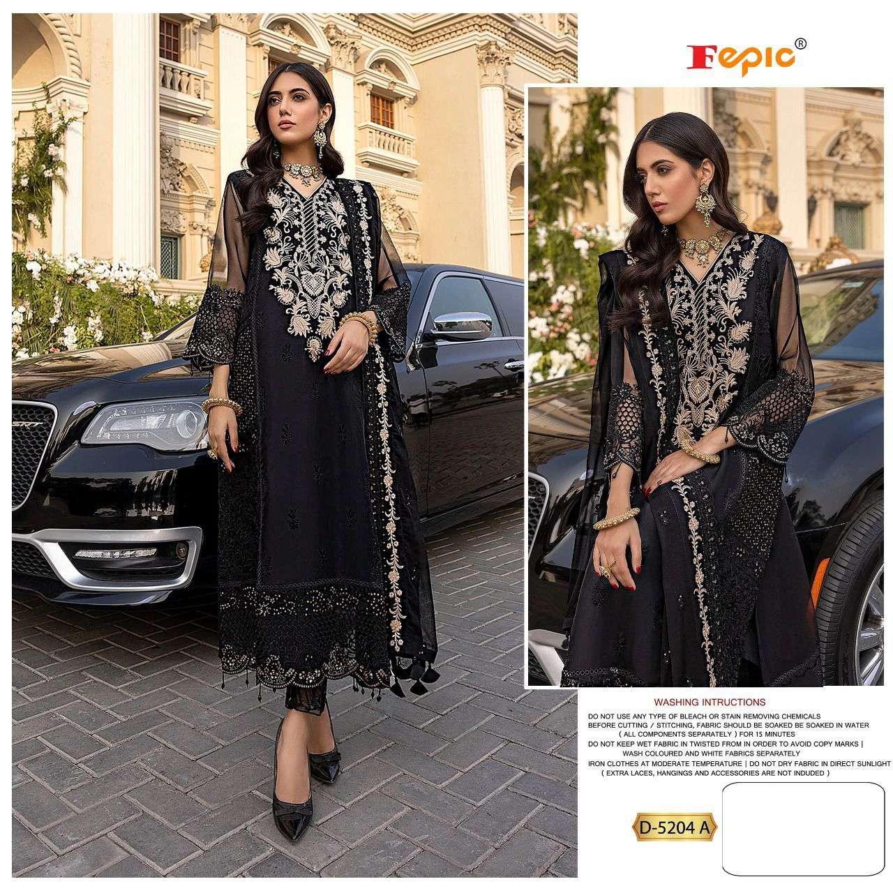 ROSEMEEN D-5204 COLORS BY FEPIC 5204-A TO 5204-D SERIES DESIGNER GEORGETTE EMBROIDERED DRESSES