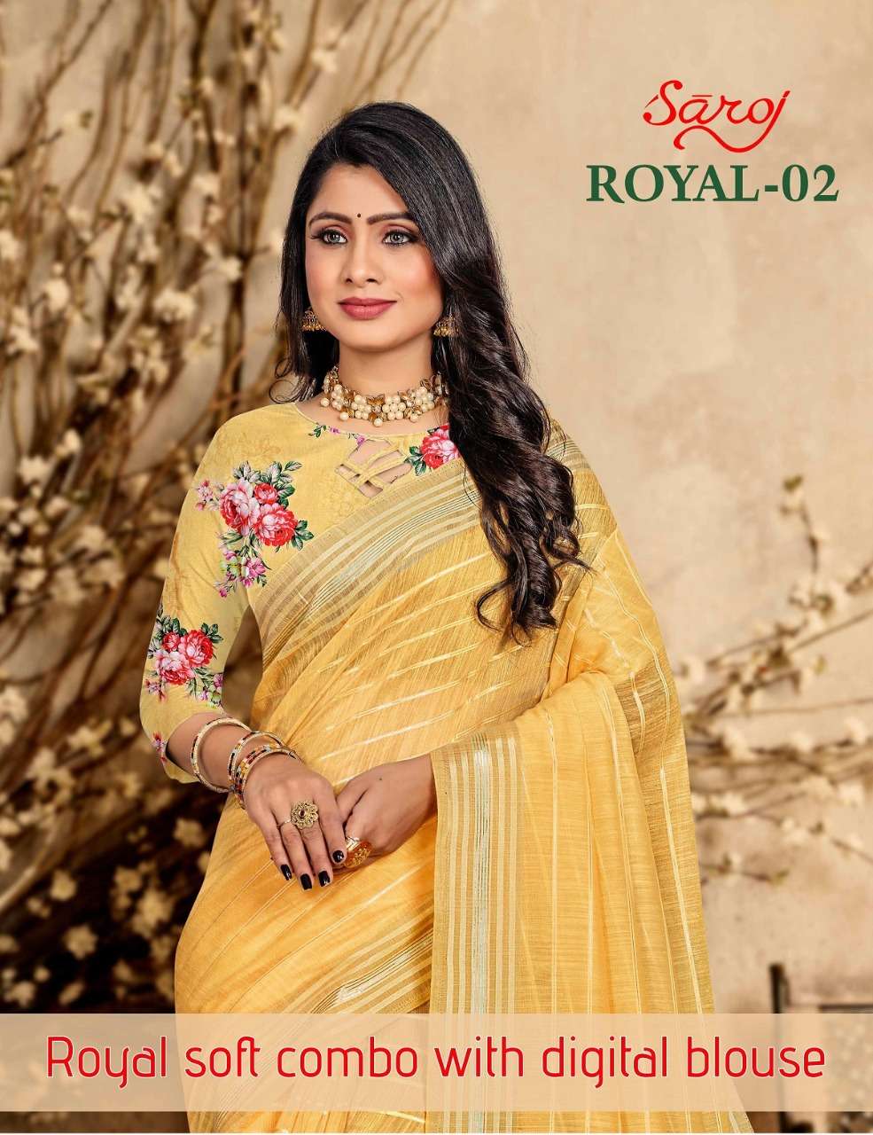 ROYAL VOL-2 BY SAROJ 8901 TO 8906 SERIES DESIGNER COTTON LINEN SAREES