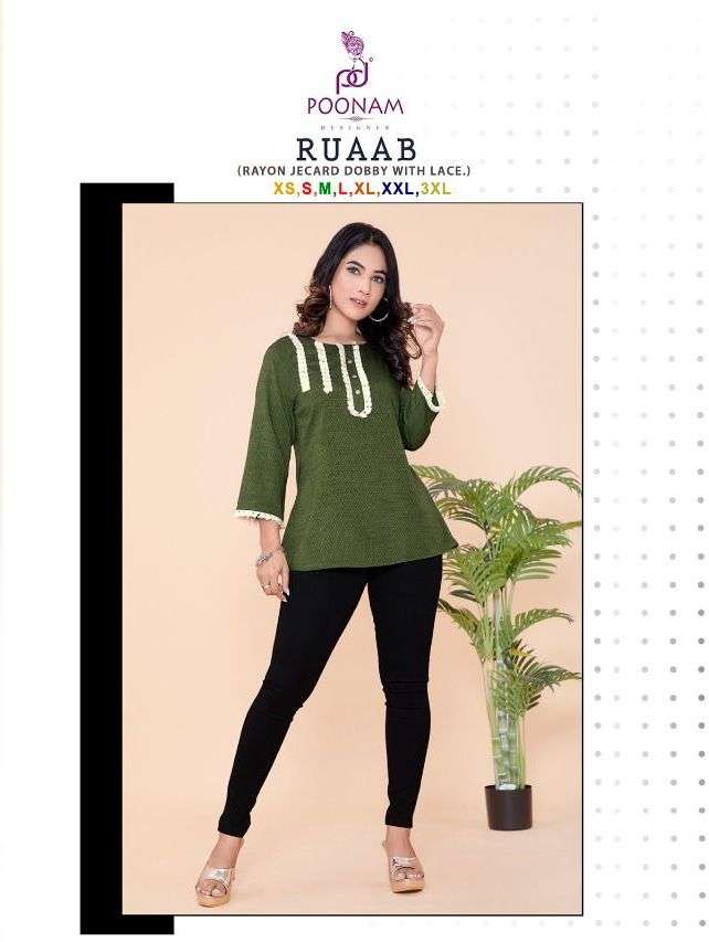 RUAAB BY POONAM DESIGNER 1001 TO 1006 SERIES RAYON TOPS