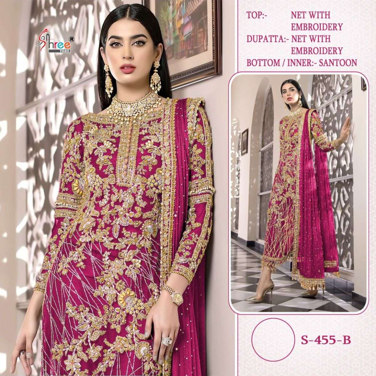 S-455 COLOURS BY SHREE FABS S-455 TO S-455-G SERIES NET WIH EMBROIDERED DRESSES