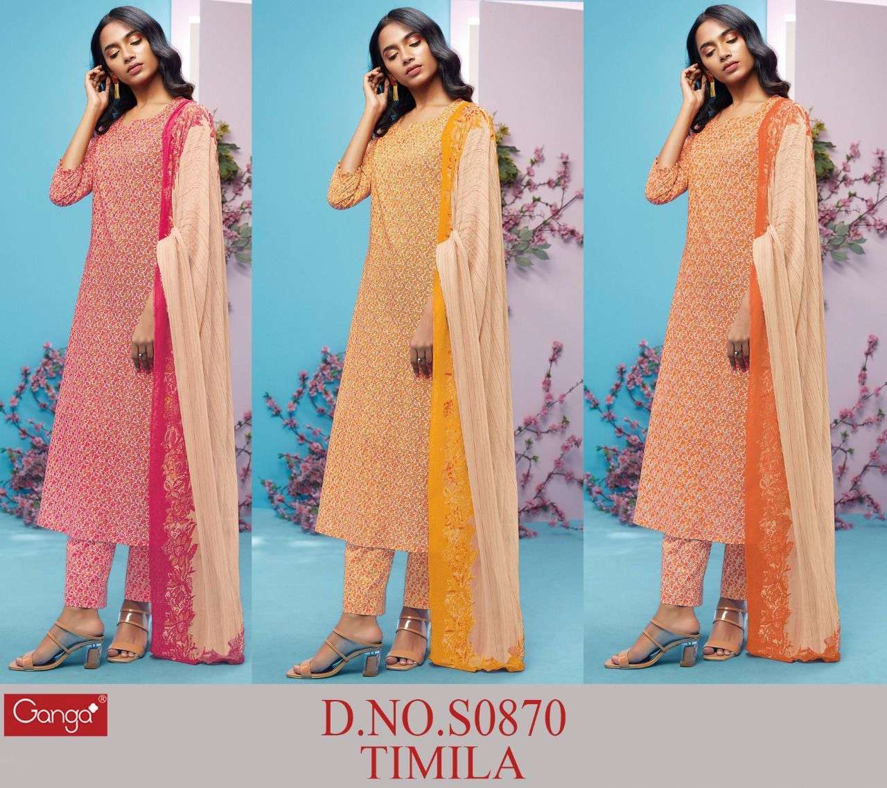 TIMILA-870 BY GANGA FASHIONS S0870-A TO S0870-D SERIES DESIGNER COTTON DRESSES