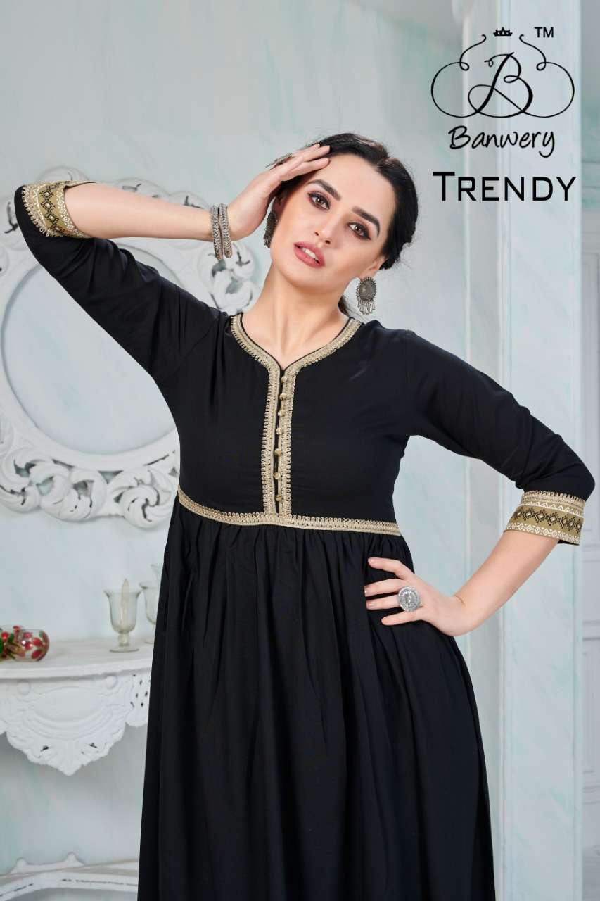 TRENDY BY BANWERY 1001 TO 1004 SERIES RAYON KURTIS