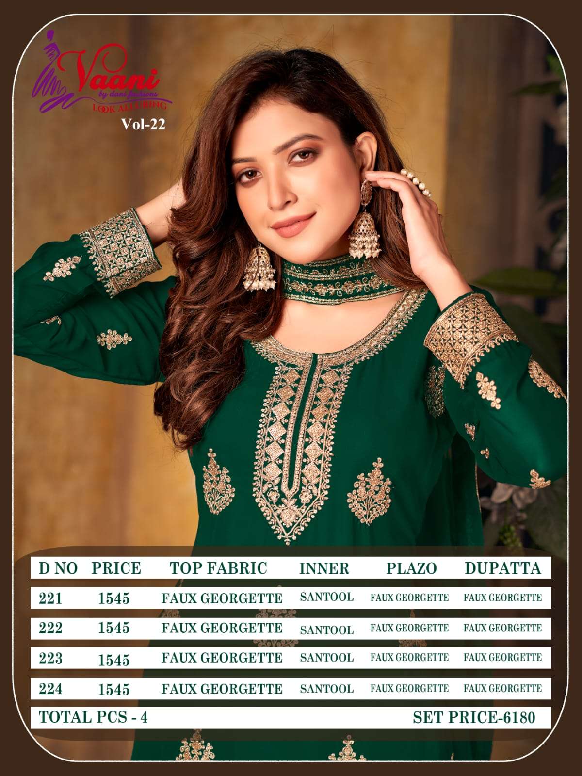 VAANI VOL-22 BY TWISHA 221 TO 224 SERIES EMBROIDERED FAUX GEORGETTE DRESSES