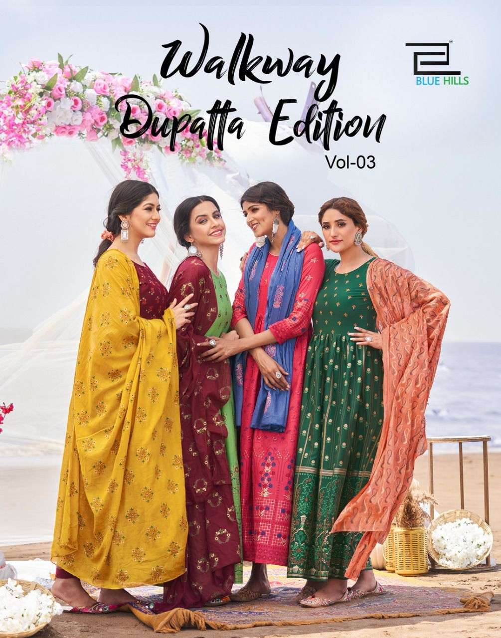 WALKWAY DUPATTA EDITION VOL-3 BY BLUE HILLS 5001 TO 5010 SERIES RAYON PRINT KURTIS