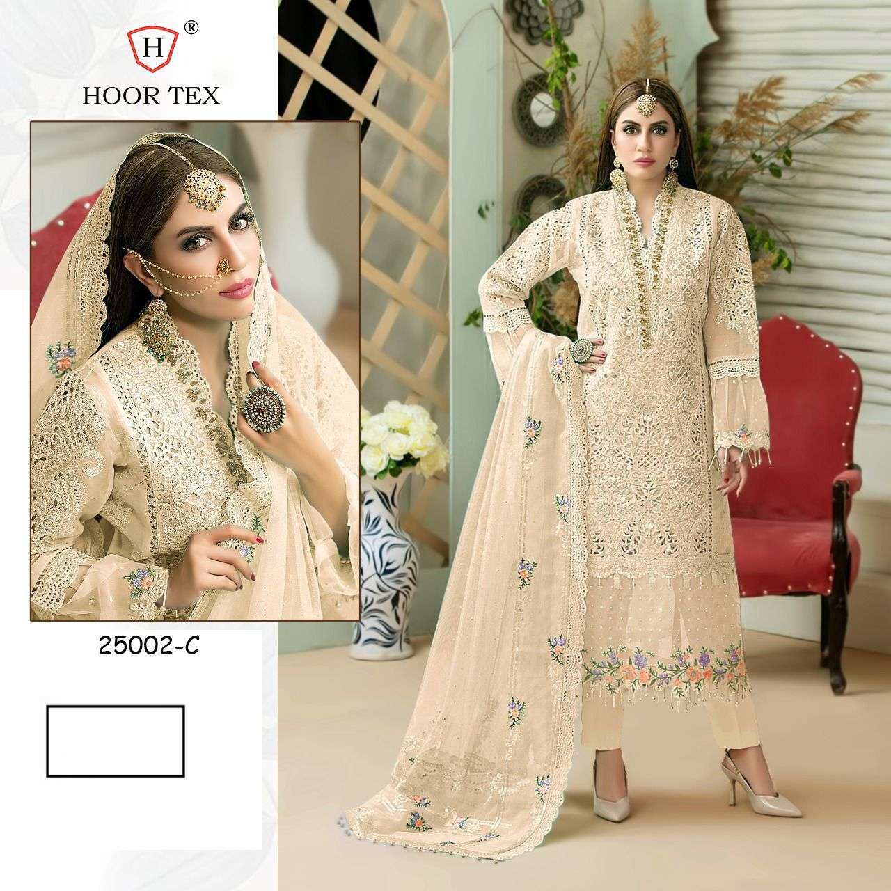 25002 COLOURS BY HOORTEX 25002 TO 25002-C SERIES DESIGNER NET PAKISTANI DRESSES