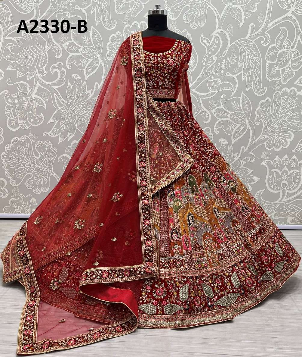 A2330 COLOURS BY ASLIWHOLESALE HEAVY DESIGNER VELVET BRIDAL LEHENGAS