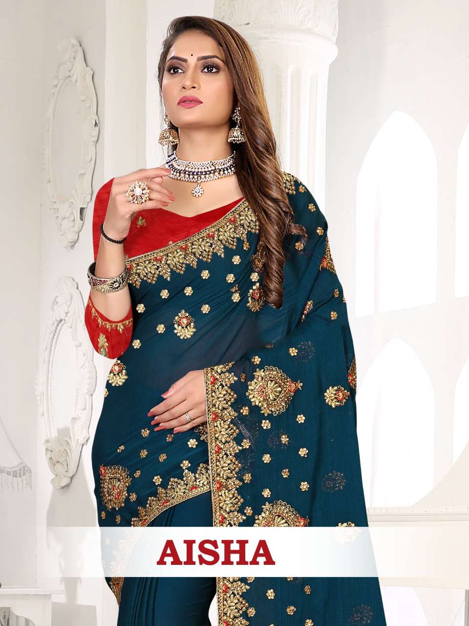 AISHA BY RONISHA DESIGNER ZOMATO FANCY EMBROIDERED SAREES