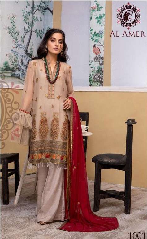 AL AMER-1001 BY ASLIWHOLESALE GEORGETTE EMBROIDERED PAKITANI DRESS