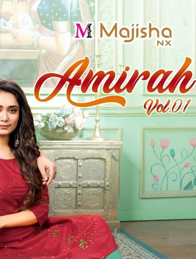 AMIRAH VOL-1 BY MAJISHA NX 101 TO 108 SERIES RAYON WORK KURTIS