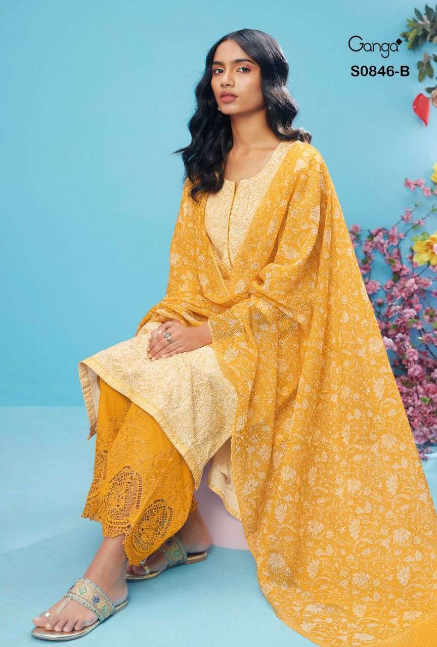 ANAHI-846 BY GANGA FASHION S0846-A TO S0846-D SERIES COTTON EMBROIDERY DRESSES