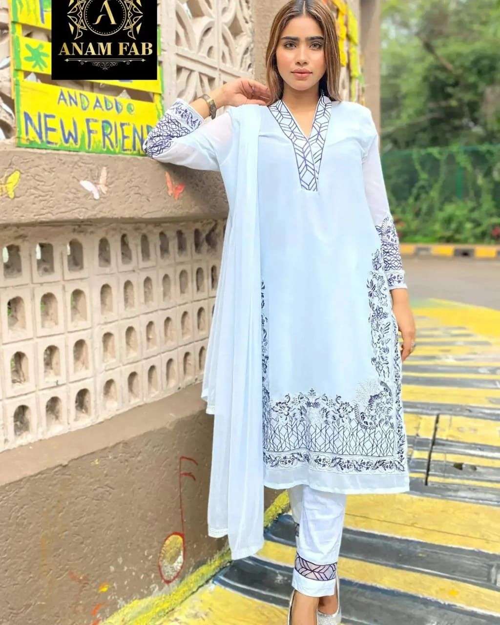 ANAM-11215 BY ASLIWHOLESALE FAUX GEORGETTE EMBROIDERED STITCHED DRESS