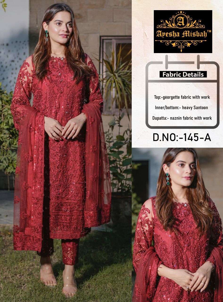 AYESHA MISBAH 145 COLOURS BY ASLIWHOLESALE GEORGETTE PAKISTANI DRESSES