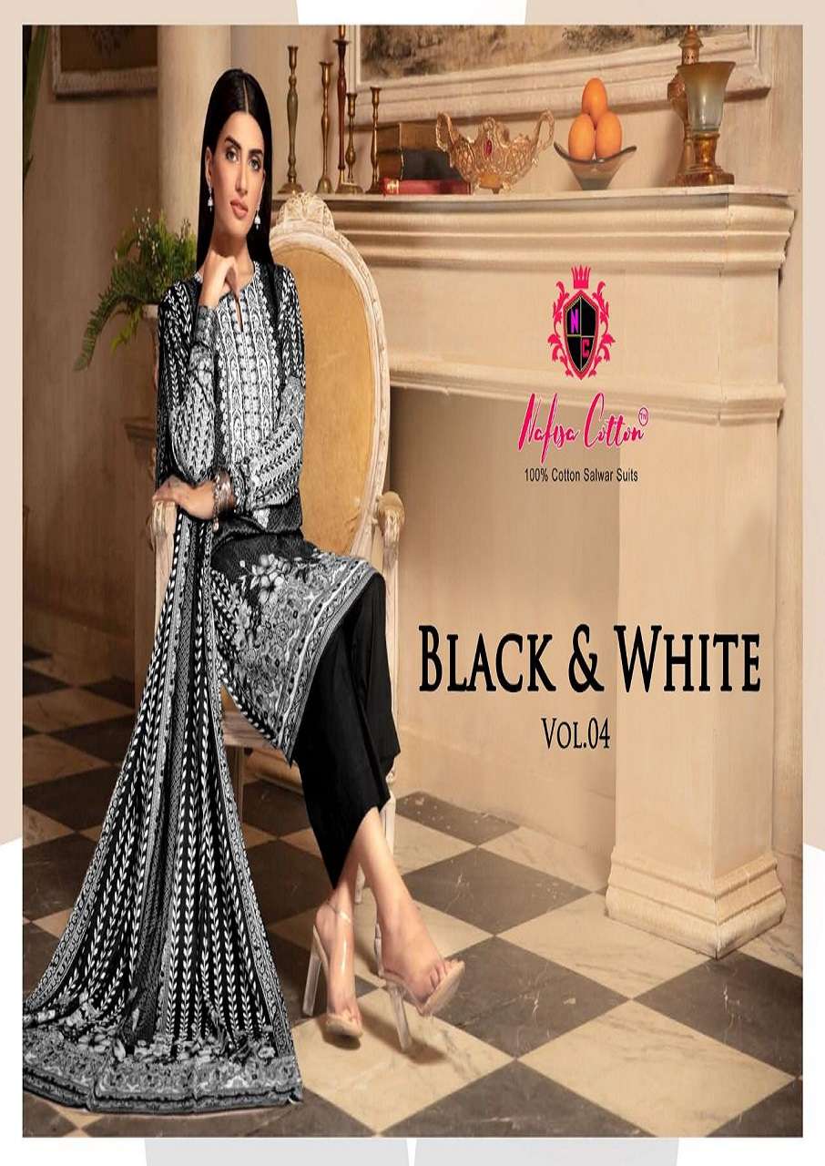 BLACK AND WHITE VOL-4 BY NAFISA COTTON 4001 TO 4006 SERIES PRINTED COTTON DRESSES