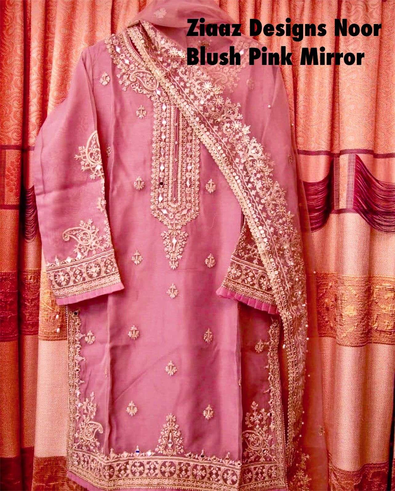 BLUSH PINK MIRROR BY ZIAAZ DESIGNS GEORGETTE EMBROIDERED DRESS