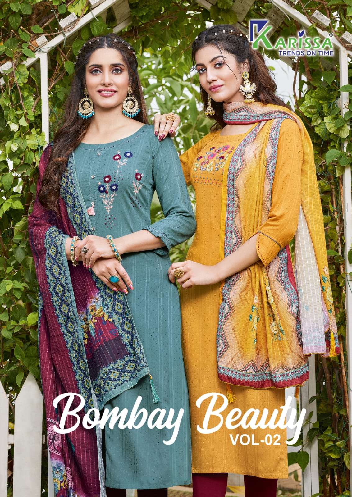 BOMBAY BEAUTY VOL-2 BY KARISSA 201 TO 206 VISCOSE RAYON EMBROIDERED STITCHED DRESSES