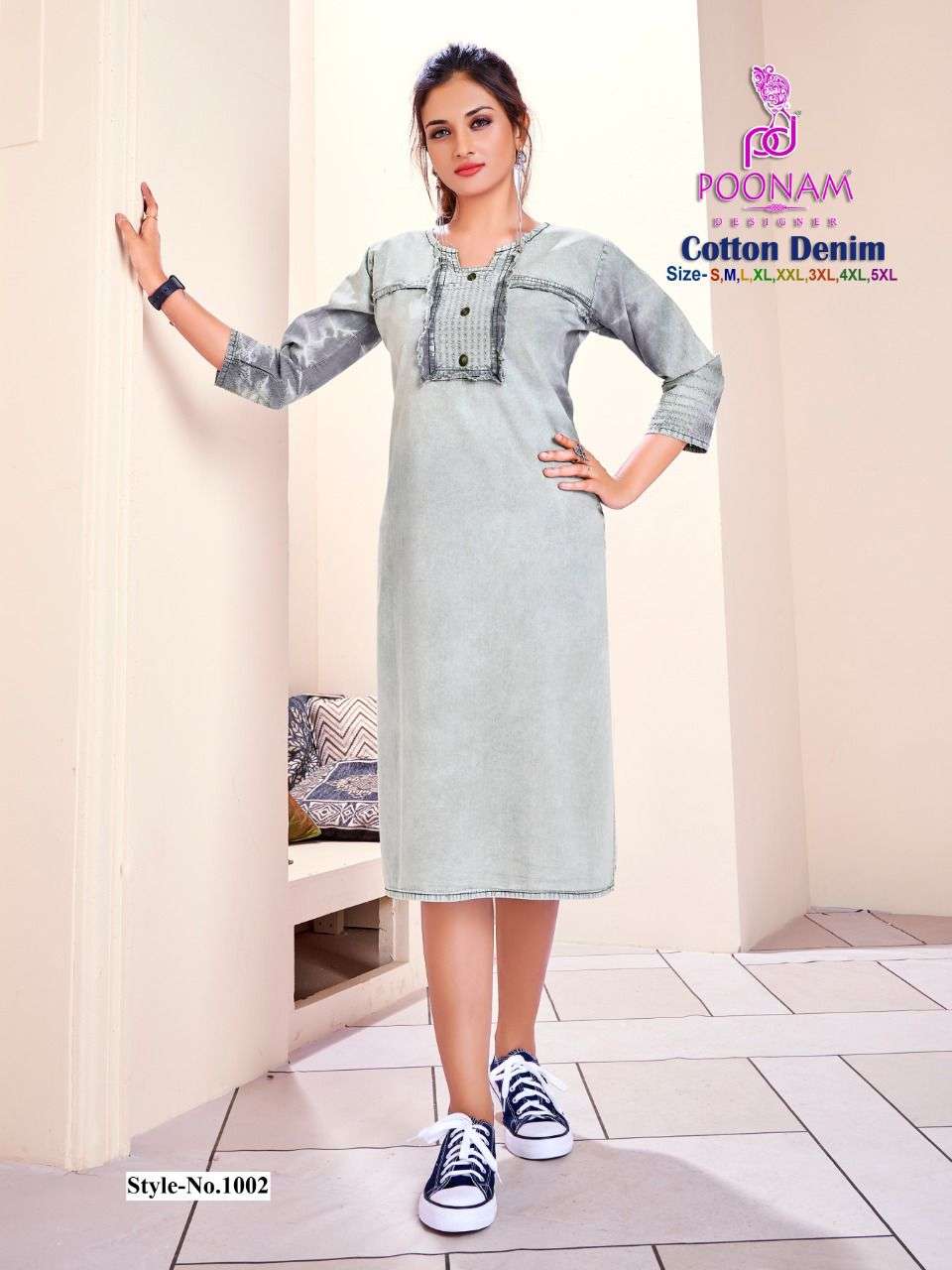 COTTON DENIM BY POONAM DESIGNER 1001 TO 1006 SERIES DEMIN WORK KURTIS