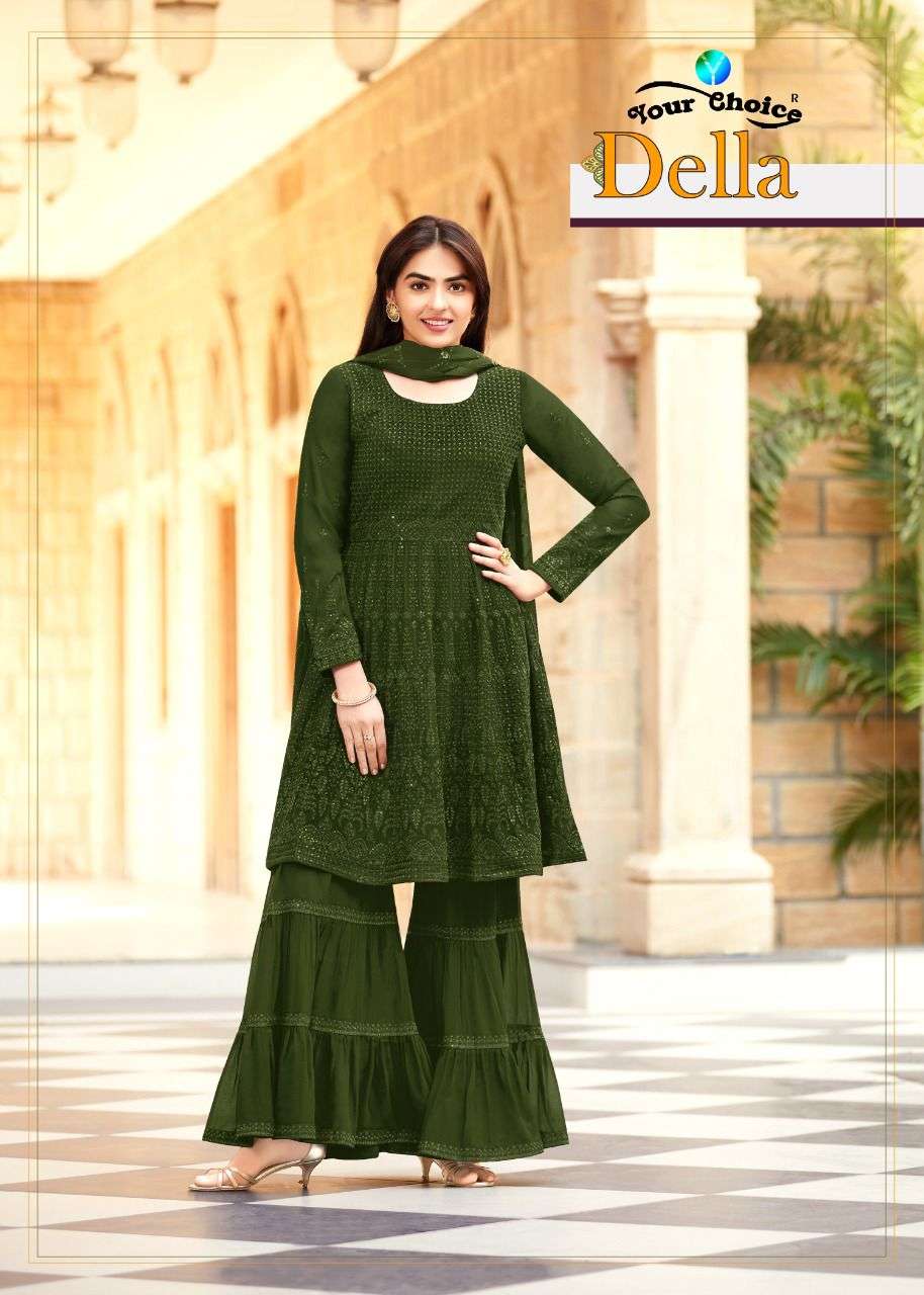 DELLA BY YOUR CHOICE 4086 TO 4090 SERIES REAL GEORGETTE SHARARA DRESSES