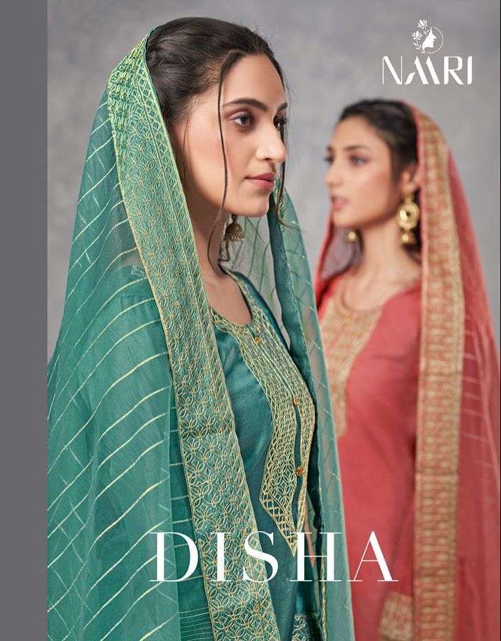 DISHA BY NAARI 01 TO 04 SERIES PURE TUSSER SILK HEAVY EMBROIDERED DRESSES
