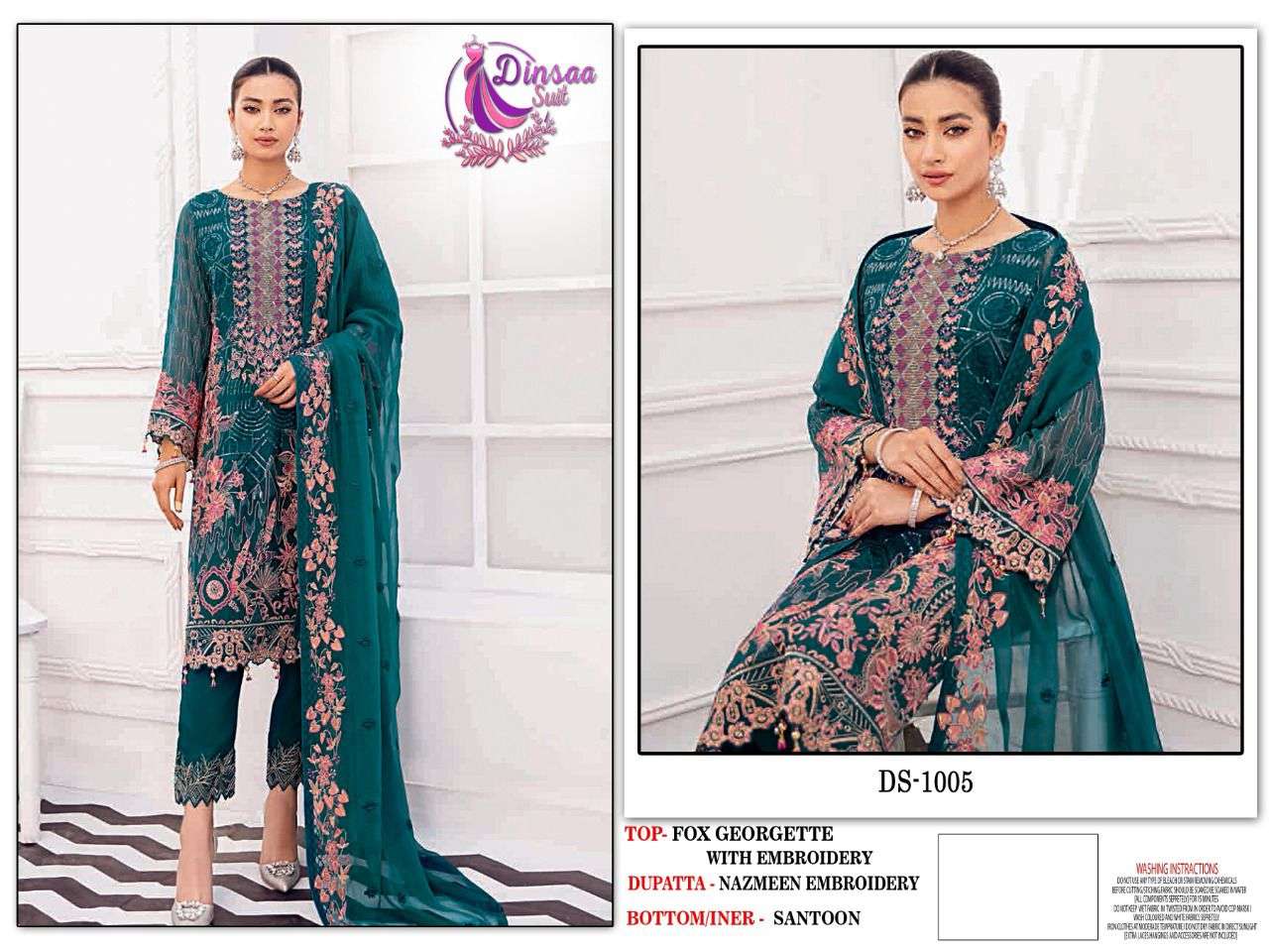 DS-1005 HIT DESIGN BY DINSAA SUITS FAUX GEORGETTE EMBROIDERED DRESS